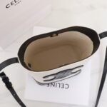 CELINE Triomphe Small Bucket Bag 22x17cm Canvas and Calfskin 3D Logo Shoulder Bag for Women Tan and Black 17