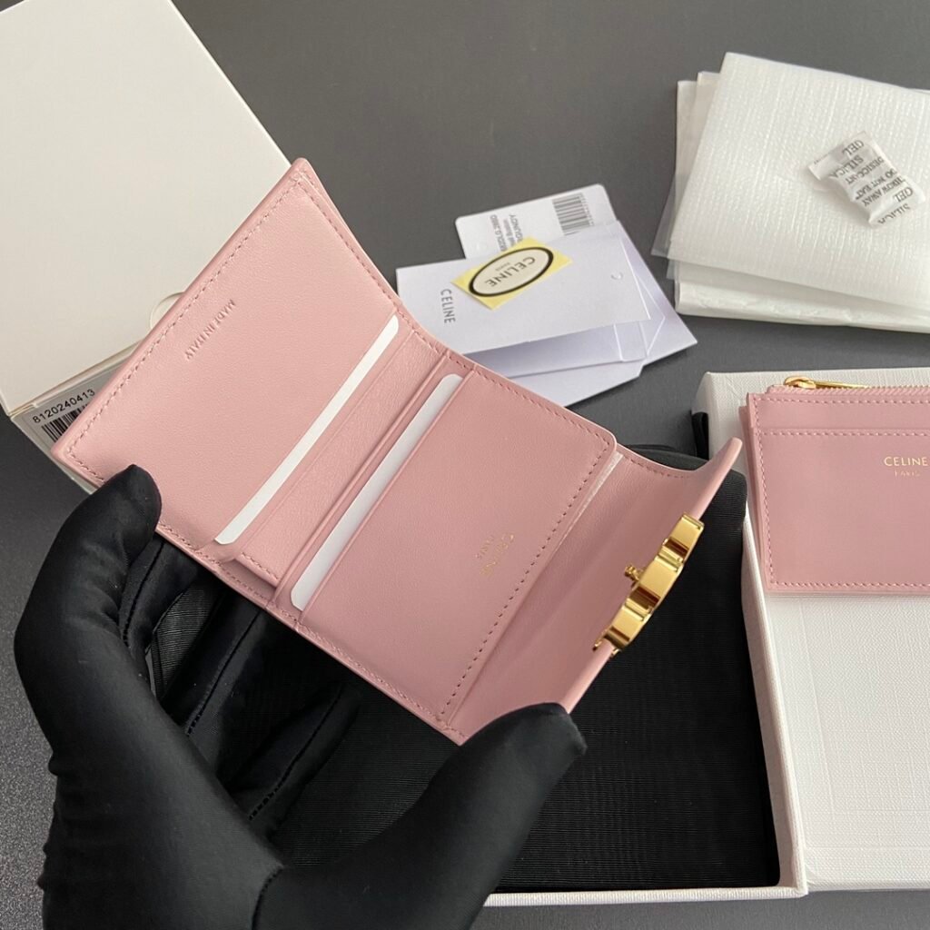 CELINE TRIOMPHE Compact Wallet Shiny Calfskin 5 Colors Small Wallets for Mini Bags – Image 9