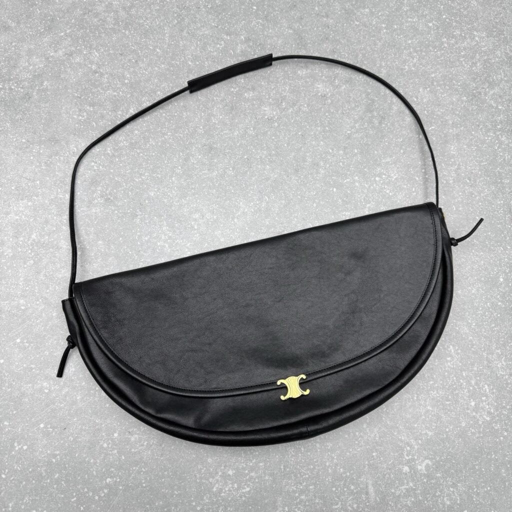 CELINE Halfmoon Bag 46cm Lambskin Vintage Large Hobo Shoulder Bag with Triomphe Metallic Hardware &ndash; Image 9