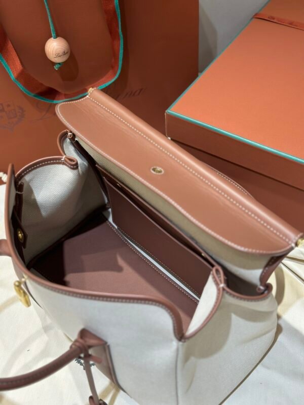 Loro Piana Loom L32 Bag 33cm Designer Canvas & Leather Tote Handbag Work & Travel Satchel with Detachable Pouch