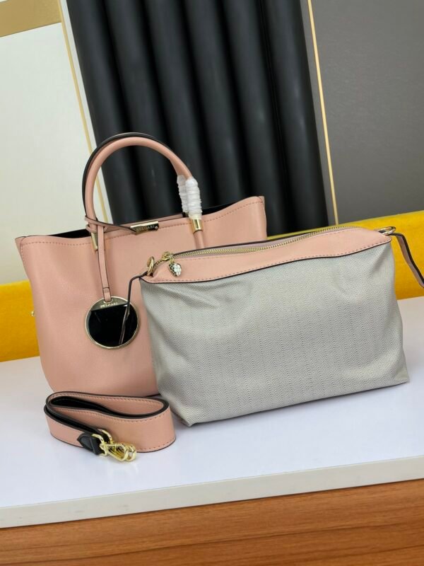 17 BVLGARI Style Luxury Two-Piece Tote Bag Set Premium Palm Leather Handbag with Removable Pouch