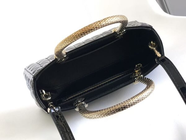 17 BVLGARI Serpentine Duo Tote Bag 21.5cm Designer Quilted Patent Leather Evening Bag with Snake Handles