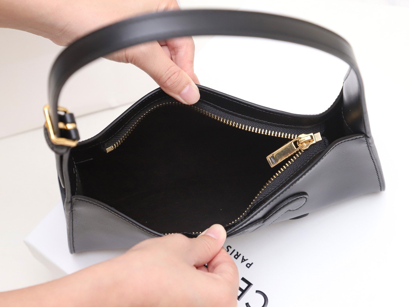 CELINE Triomphe Embossed Calfskin Shoulder Bag Matte Leather Mini Hobo Underarm Bag Handbag for Women 18