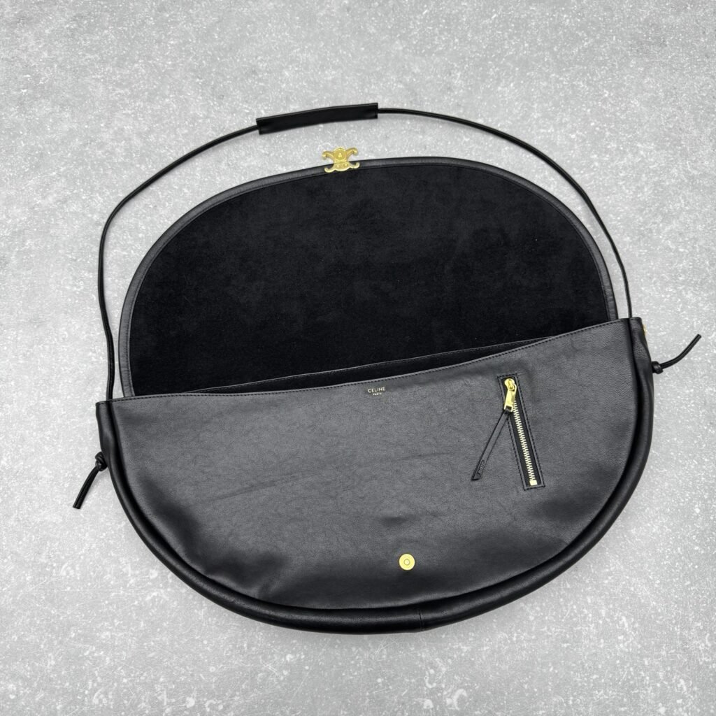 CELINE Halfmoon Bag 46cm Lambskin Vintage Large Hobo Shoulder Bag with Triomphe Metallic Hardware &ndash; Image 10