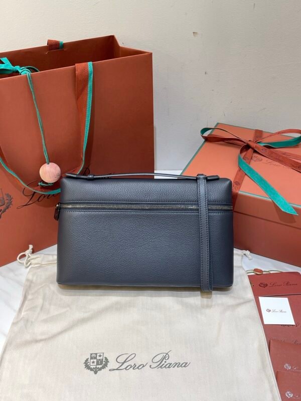 Loro Piana Extra Pouch L29 Grained Calfskin Clutch 29cm Minimalist Designer Lunch Box Bag Detachable Wristlet