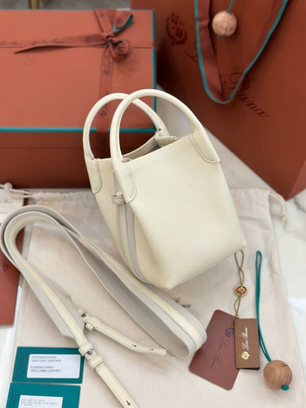 19 Loro Piana Bale Mini Bucket Bag Grained Calfskin Sophisticated Shoulder and Crossbody Handbag Craftsmanship and Versatile Luxury