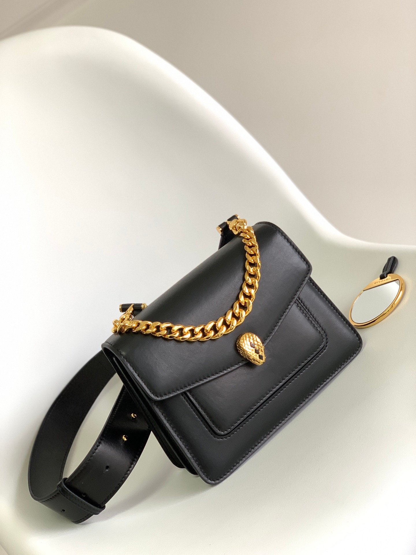 BVLGARI Serpenti Forever Lambskin Crossbody Bag 20cm Luxury Iconic Snakehead Shoulder Bag with Detachable Wide Strap