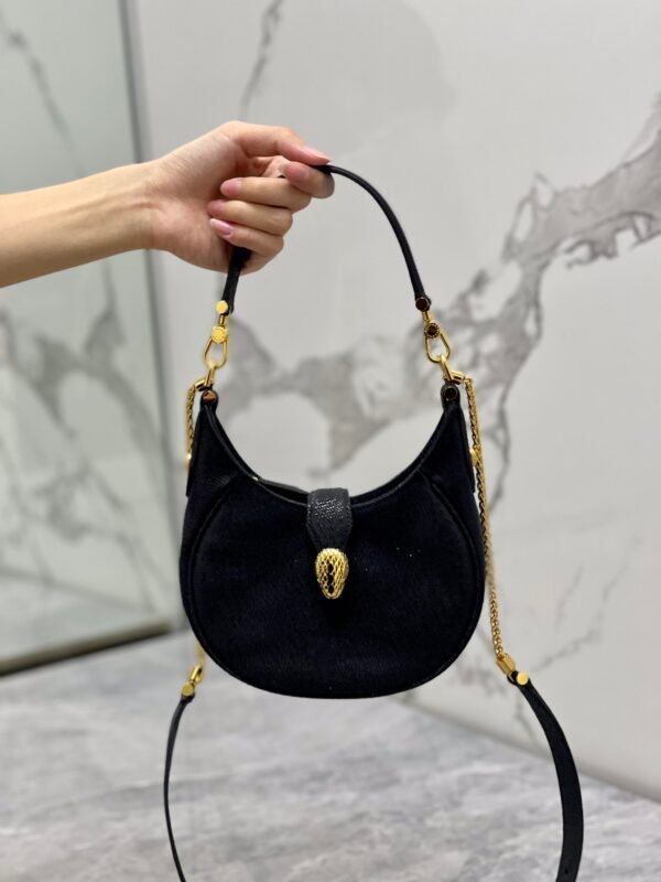 19 BVLGARI Serpenti Ellipse Small Crossbody Bag 20cm Calf Leather Crescent Hobo Shoulder Bag with Snakehead Closure