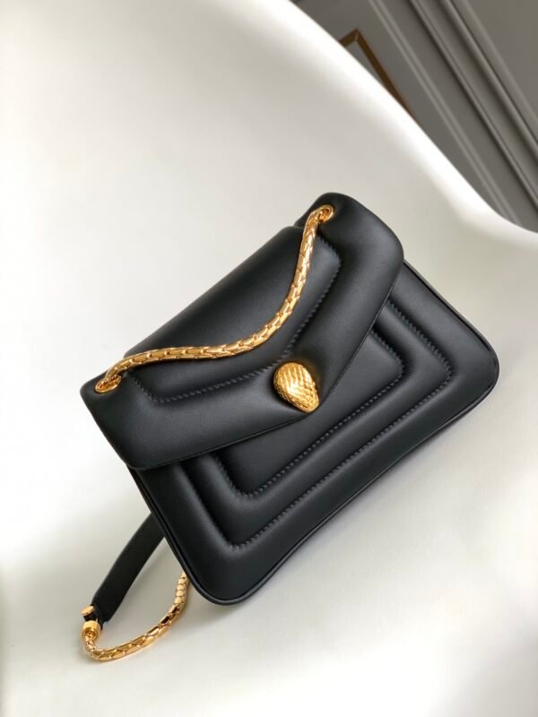 19 BVLGARI Serpenti Reverse Small Shoulder Bag 22.5cm Quilted Metropolitan Calf Leather Crossbody Chain Bag with Magnetic Snakehead Closure