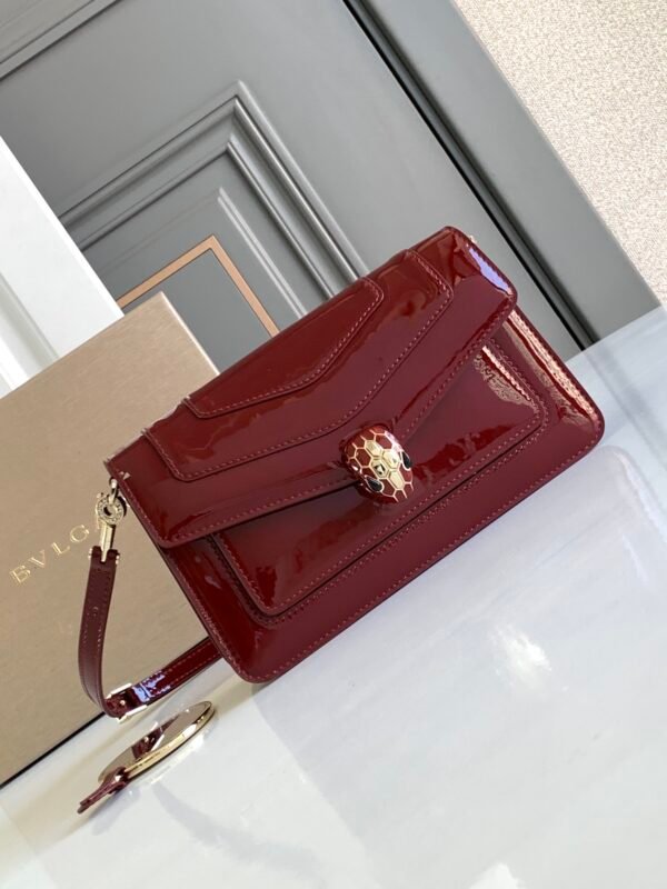 19 BVLGARI Serpenti Forever East-West Small Shoulder Bag 22cm Patent & Metallic Calf Leather Crossbody Handbag with Snakehead Closure
