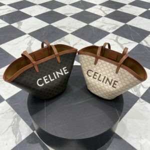CELINE Medium Triomphe Canvas Couffin Bag 58cm Iconic Monogram Basket Tote with Calfskin Trimmings
