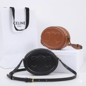CELINE Oval Bag Cuir Triomphe Black & Tan Leather Crossbody Bag 20cm/16cm Sizes 19