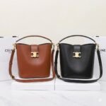 CELINE Triomphe Bucket Bag 28cm Calfskin Smooth Leather Shoulder Bag for Women with Adjustable Crossbody Strap 19