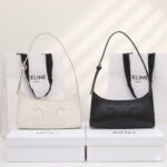 CELINE Triomphe Embossed Calfskin Shoulder Bag Matte Leather Mini Hobo Underarm Bag Handbag for Women 19