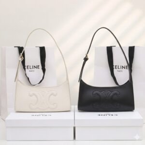 CELINE Triomphe Embossed Calfskin Shoulder Bag Matte Leather Mini Hobo Underarm Bag Handbag for Women 19
