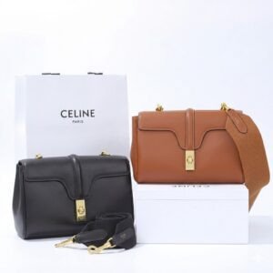 CELINE Teen Soft 16 Bag 23cm Smooth Calfskin with Removable Wool Strap Luxury Crossbody Handbag 19