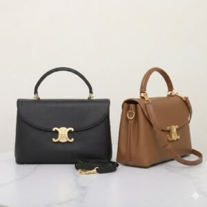 CELINE NINO Top Handle Bag 26cm Black Grained Calfskin with Gold Triomphe Hardware Luxury Crossbody Handbag 19