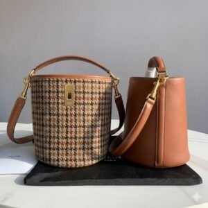 CELINE Teen Bucket 16 Bag Houndstooth vs. Tan Calfskin Handbags 19