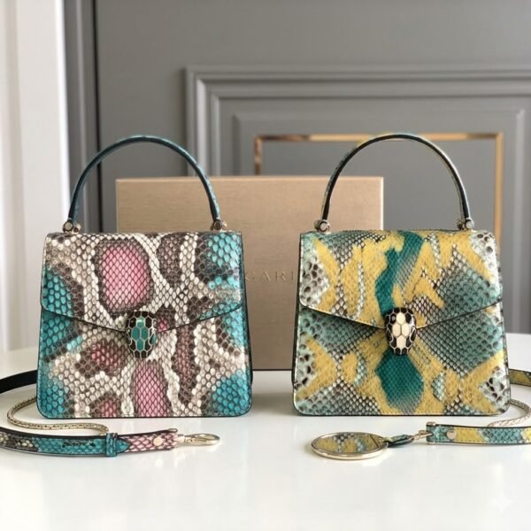 19 BVLGARI Serpenti Forever Luxury Python Leather Handbag 18cm Exclusive Multi-Color Exotic Shoulder Bag with Iconic Jewel Snakehead Closure