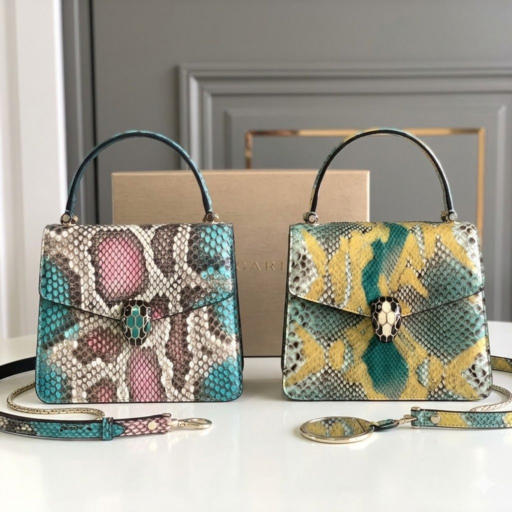 BVLGARI Serpenti Forever Luxury Python Leather Handbag 18cm Exclusive Multi-Color Exotic Shoulder Bag with Iconic Jewel Snakehead Closure BVLGARI Serpenti Forever Luxury Python Leather Handbag 18cm Exclusive Multi-Color Exotic Shoulder Bag with Iconic Jewel Snakehead Closure