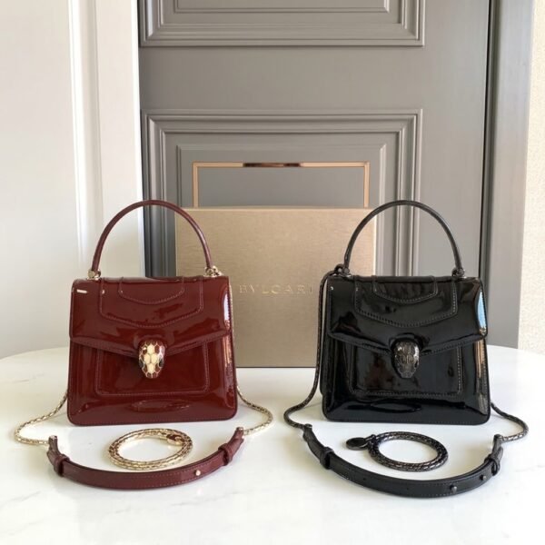 19 BVLGARI Serpenti Forever Glossy Calfskin Top Handle Bag 18cm Luxury Snakehead Chain Shoulder Crossbody Bag