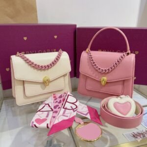 BVLGARI Serpenti Forever Valentine’s Day Lambskin Crossbody Bag Set with Heart Coin Purse & Silk Scarf Handbags