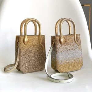 BVLGARI Serpentine Mini Tote Bag Ombre Crystal Embellished Suede Luxury Snake Handle Crossbody Handbag