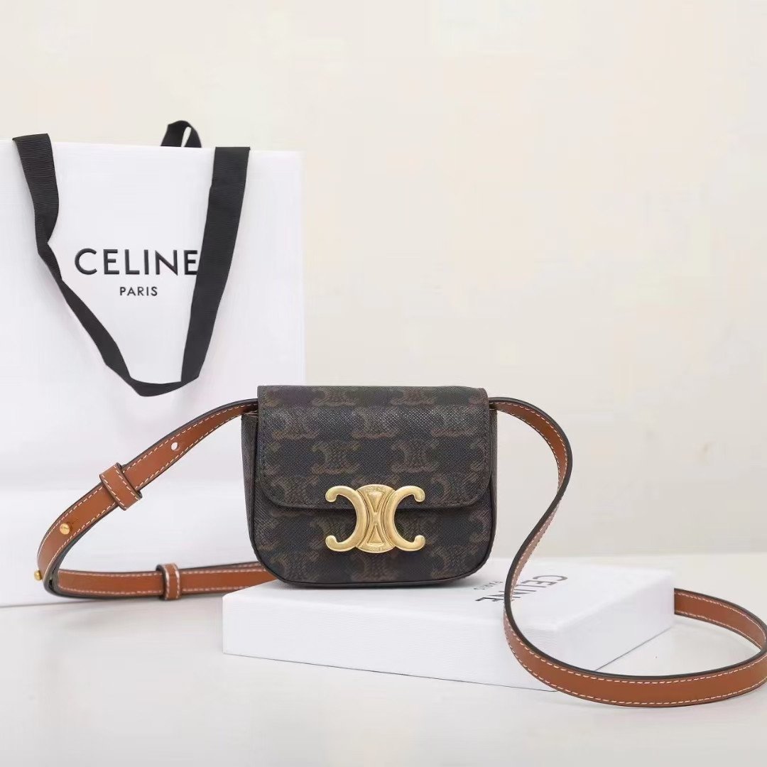 CELINE Triomphe Mini Flap Bags 11cm Luxury Small Crossbody Purse in Calfskin 3 Colors 19