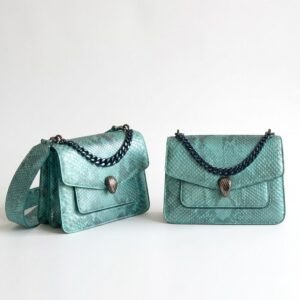 BVLGARI Serpenti Forever MaxiChain Bag Aquamarine Light Blue Pearl Python Leather Shoulder Bag BVLGARI Serpenti Forever MaxiChain Bag Aquamarine Light Blue Pearl Python Leather Shoulder Bag