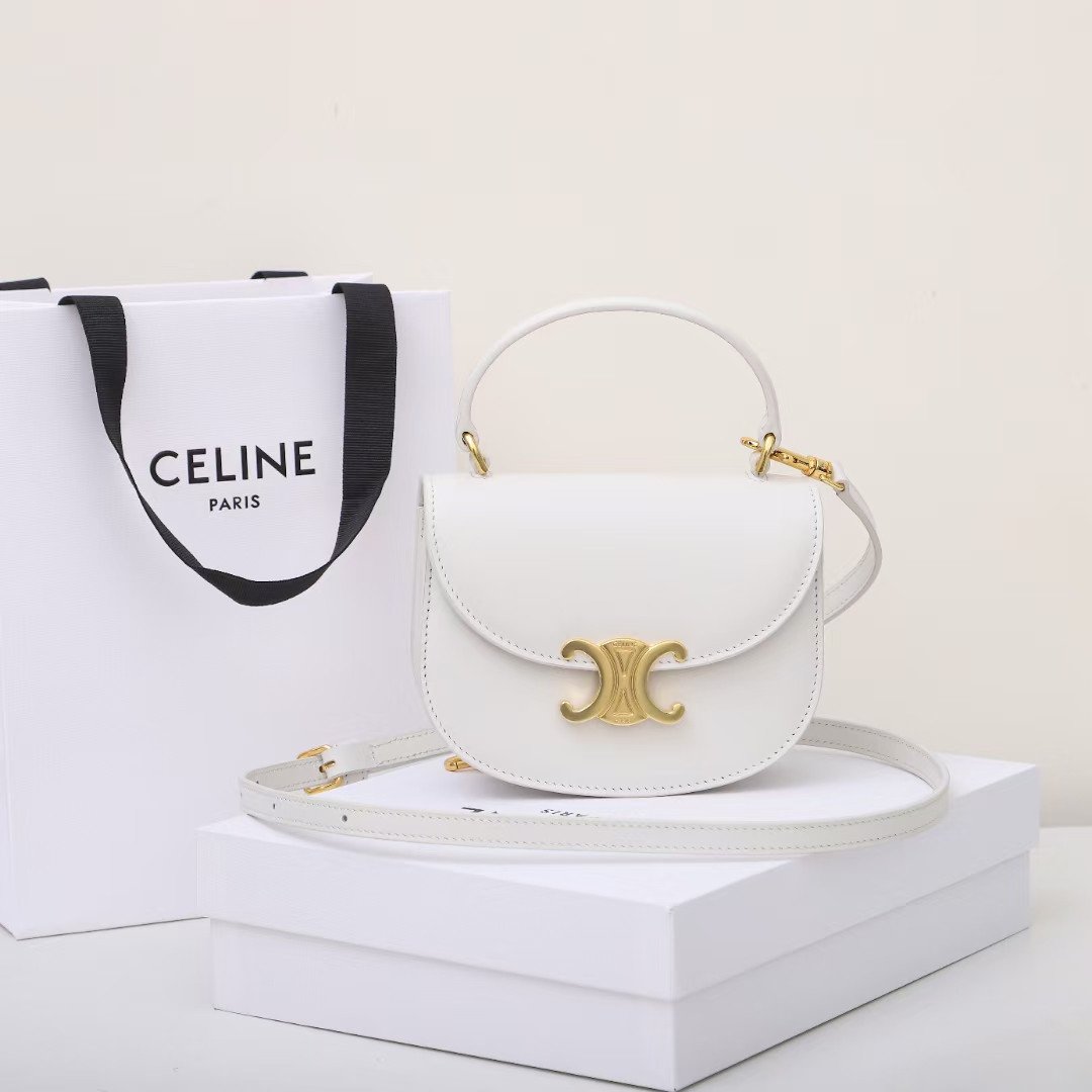 Celine Mini Besace Triomphe Bag 15.5cm Shiny Calfskin Top Handle Saddle Bag Premium Grade Crossbody 19