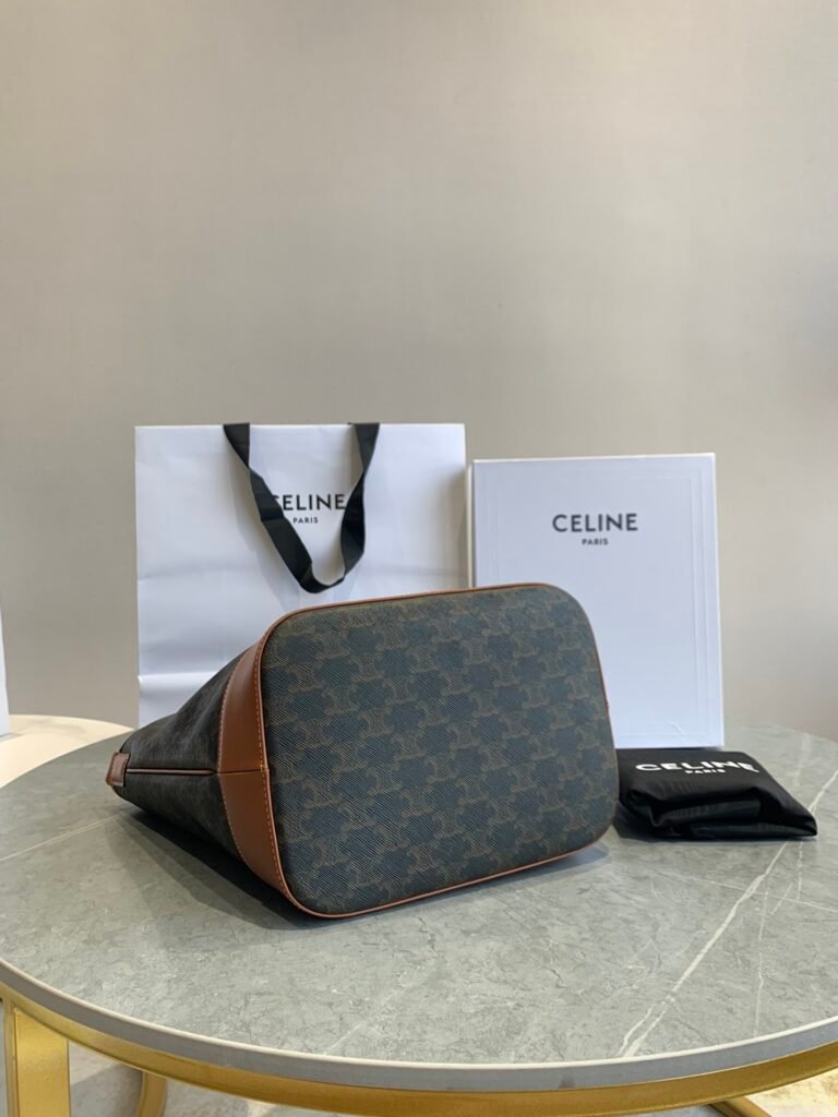 Celine Triomphe Canvas Bucket Bag Vintage Large and Small Size Shoulder Bag – Image 12