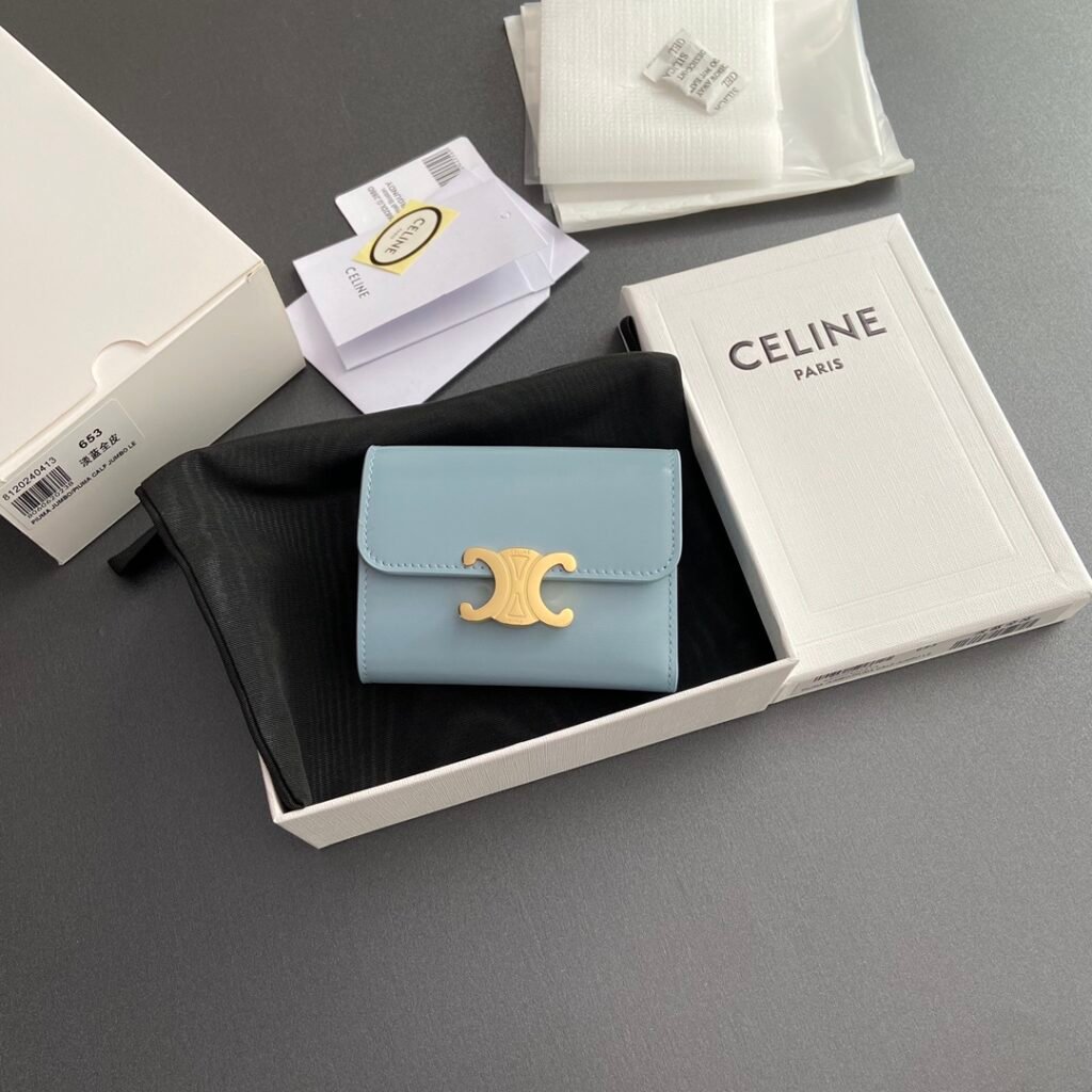 CELINE TRIOMPHE Compact Wallet Shiny Calfskin 5 Colors Small Wallets for Mini Bags &ndash; Image 10