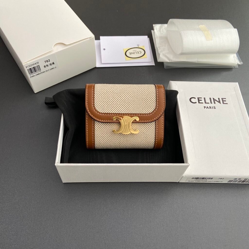 CELINE Triomphe Compact Trifold Wallet 10.5cm Canvas vs. Textile Comparison – Image 10