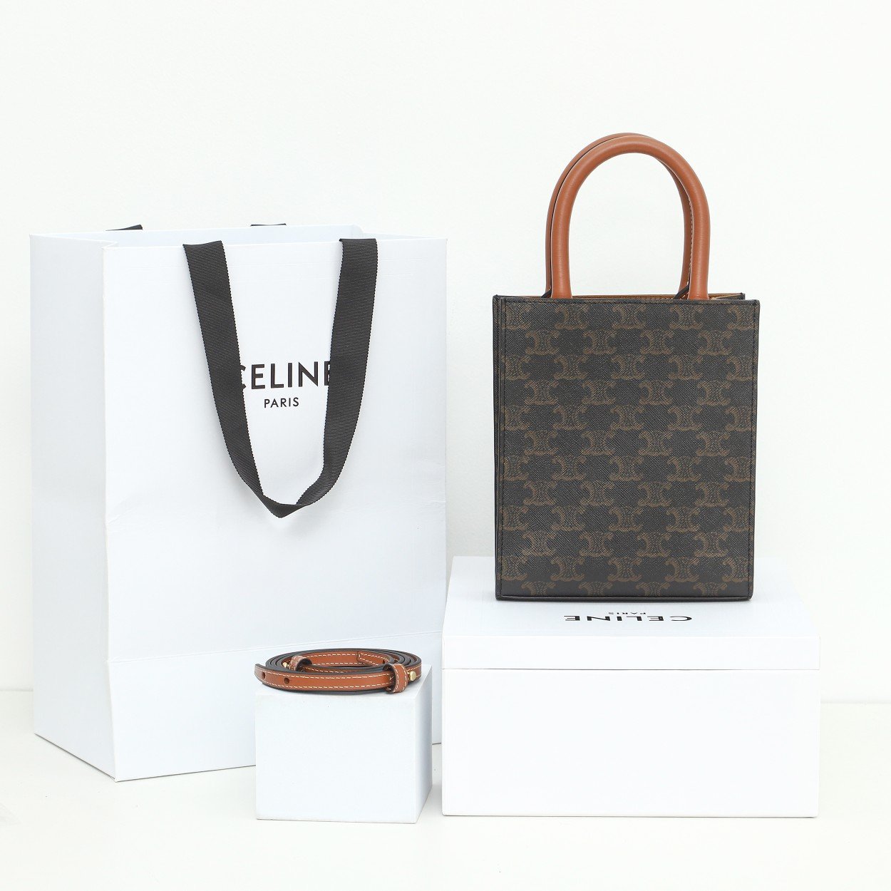 Celine Mini Vertical Cabas Triomphe Canvas Tote Bag 17x21cm Luxury Italian Leather Crossbody Handbag for Women 2