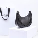 Celine Ava Chain Bag 25cm Smooth Calfskin Moon-Shaped Hobo Bag with Chunky Metal Chain Strap 2
