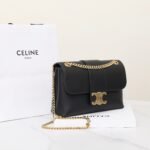 Celine Triomphe Chain Bag 25cm Supple Calfskin and Signature Canvas Medium Flap Shoulder Bag with Gold-Tone Hardware 2
