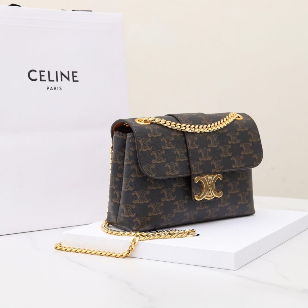 Celine Triomphe Chain Bag 23.5cm Monogram Canvas Handbag – Image 2 Celine Triomphe Chain Bag 23.5cm Monogram Canvas Handbag – Image 2