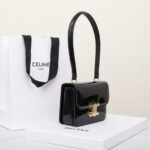 CELINE Teen Triomphe Bag Shiny Patent Calfskin Luxury Designer Shoulder Bag Gold Triomphe Clasp Crossbody 2