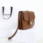 CELINE TABOU Medium Shoulder Bag 22cm Smooth Tan Calfskin Vintage Inspired Crossbody Bag with Gold Padlock Hardware 2
