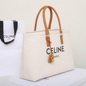 Celine Horizontal Cabas Tote Bag 44cm Textile and Italian Calfskin Leather Large Capacity Luxury Shopping Bag 2