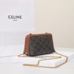 CELINE Triomphe Canvas and Calfskin Mini Chain Clutch Bag Italian Leather Shell Pouch for Women Crossbody Shoulder Bag 2