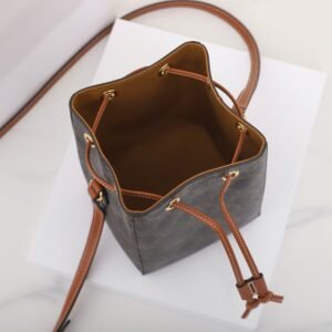 Celine Small Bucket Bag 13.5cm Brown Triomphe Canvas Crossbody with Adjustable Strap Compact Designer Everyday Purse 2
