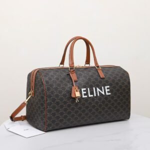 CELINE Triomphe Canvas Large Voyage Bag 50cm Boston Travel Bag Calfskin Leather Trim Hand-Carried Shoulder Crossbody Luggage 2