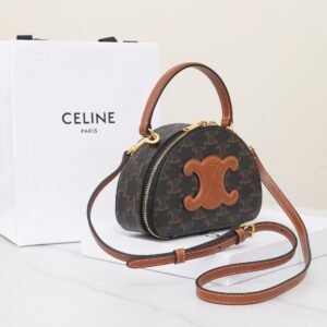 CELINE Triomphe Canvas Mini Besace Bag 18cm Small Shell Bag with Italian Calfskin and Gold Hardware 2