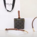 CELINE Mini Vanity Case 9.5cm Triomphe Canvas with Calfskin Leather Small Crossbody Vanity Box Bag 2