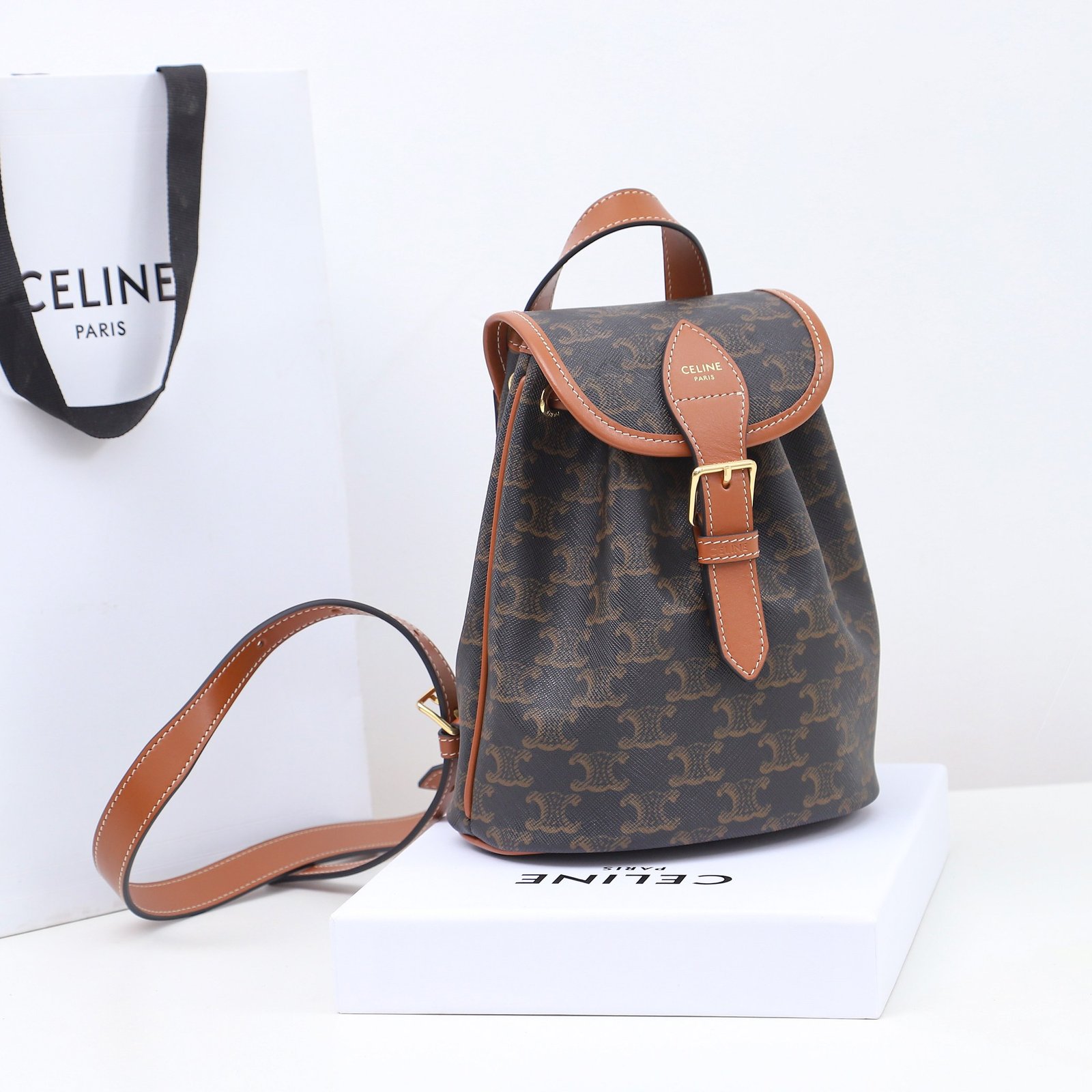 CELINE Triomphe Canvas Backpack Vintage Monogram Leather Bookbag in Mini and Large Sizes Rucksack 2