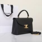 CELINE NINO Top Handle Bag 26cm Black Grained Calfskin with Gold Triomphe Hardware Luxury Crossbody Handbag 2