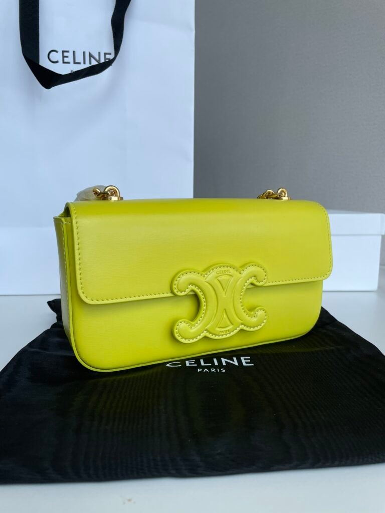 Celine Triomphe Chain Shoulder Bag 20.5cm Lime Green Smooth Calfskin Handbag – Image 2