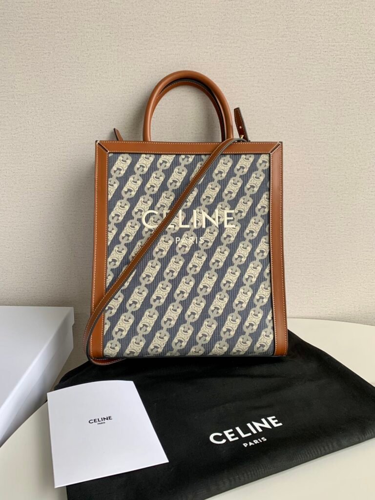 Celine Small Vertical Cabas Triomphe Embroidery and Calfskin Tote Bag 17x21cm – Image 2