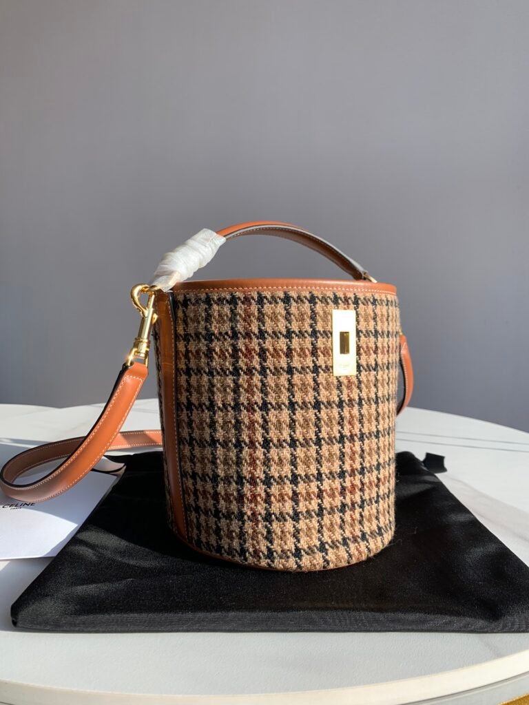 CELINE Teen Bucket 16 Bag Houndstooth vs. Tan Calfskin Handbags – Image 2